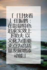 「甘快看」任振鹤：在彰显特色追求实效上下功夫 以文化为重要支点为高质量发展增添动能