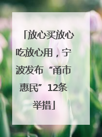 放心买放心吃放心用，宁波发布“甬市惠民”12条举措
