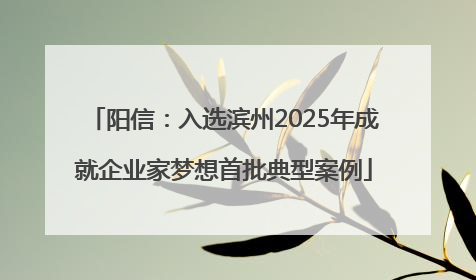 阳信：入选滨州2025年成就企业家梦想首批典型案例